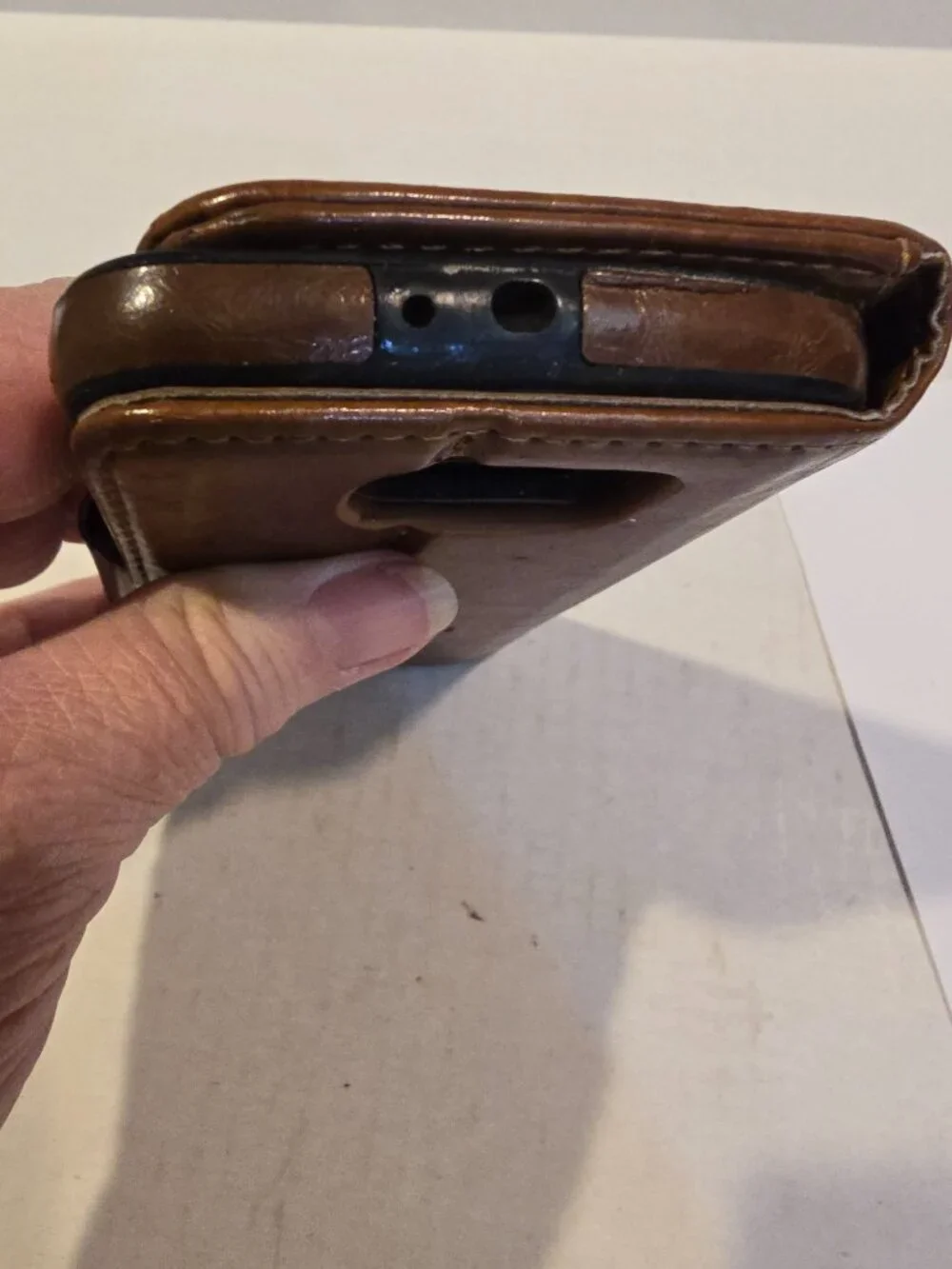 Phone Case Brown Leather Magnetic Closure Wallet Credit Cards 3